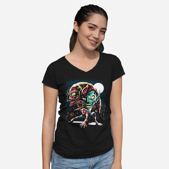 Two Goblins And A Spider-Womens-V-Neck-Tee-zascanauta