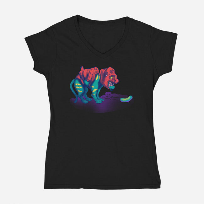Tiger Vs Cucumber-Womens-V-Neck-Tee-Samuel