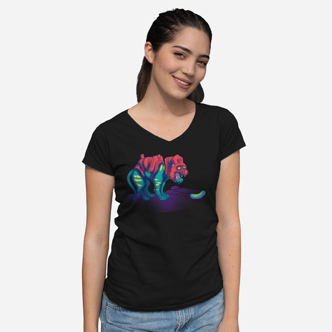 Tiger Vs Cucumber-Womens-V-Neck-Tee-Samuel