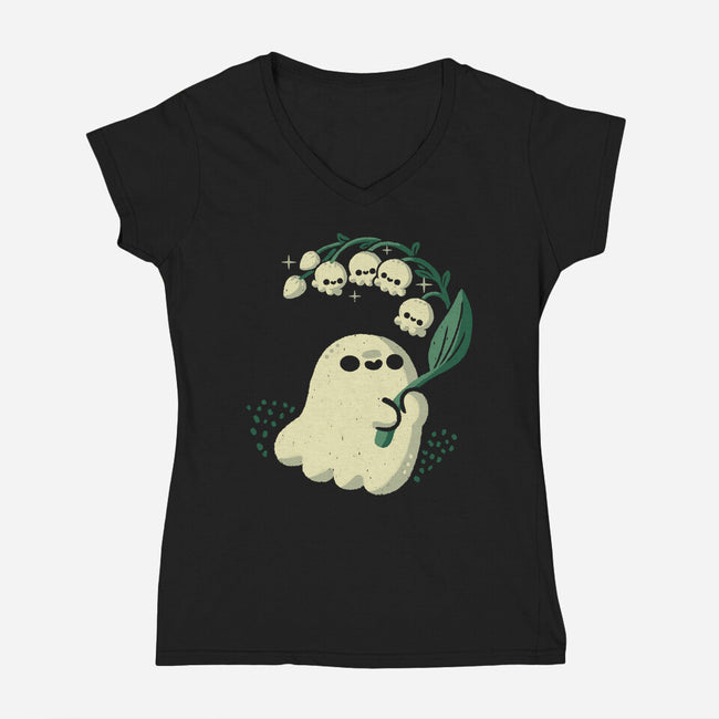Ghost Meets Lily Of The Valley-Womens-V-Neck-Tee-xMorfina