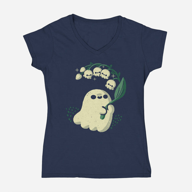 Ghost Meets Lily Of The Valley-Womens-V-Neck-Tee-xMorfina