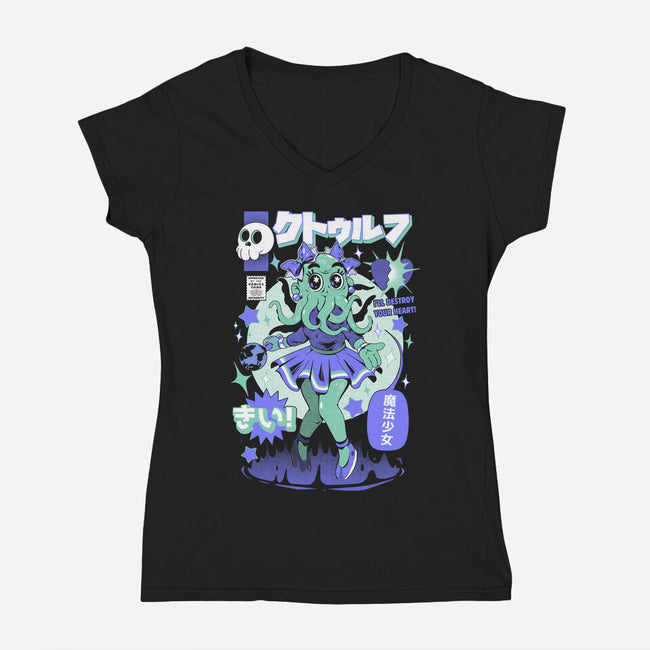 Girl Cthulhu-Womens-V-Neck-Tee-ilustrata