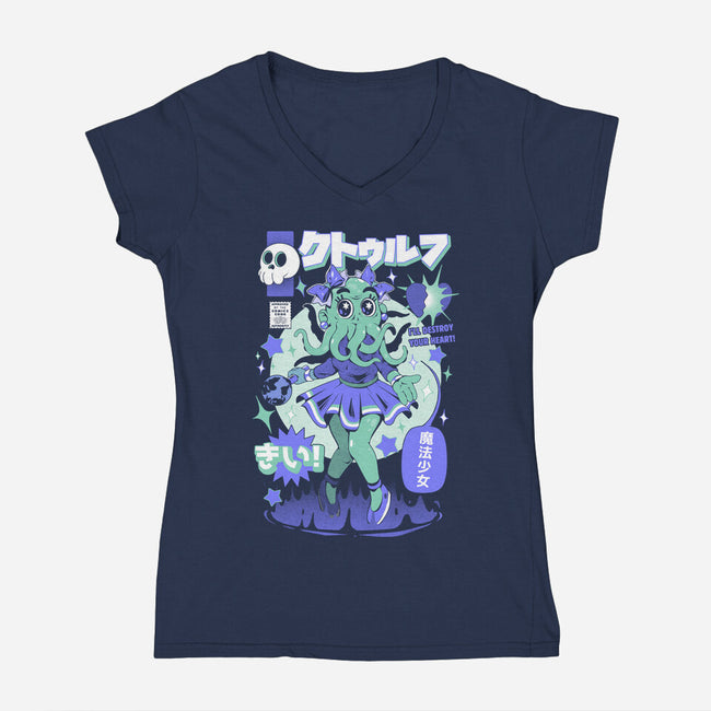 Girl Cthulhu-Womens-V-Neck-Tee-ilustrata