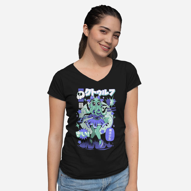 Girl Cthulhu-Womens-V-Neck-Tee-ilustrata