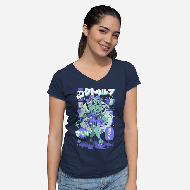 Girl Cthulhu-Womens-V-Neck-Tee-ilustrata