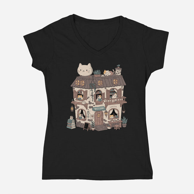 Cat Reading Club-Womens-V-Neck-Tee-GODZILLARGE
