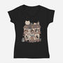 Cat Reading Club-Womens-V-Neck-Tee-GODZILLARGE