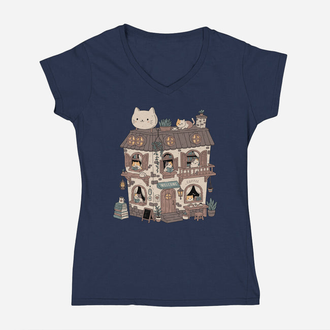 Cat Reading Club-Womens-V-Neck-Tee-GODZILLARGE