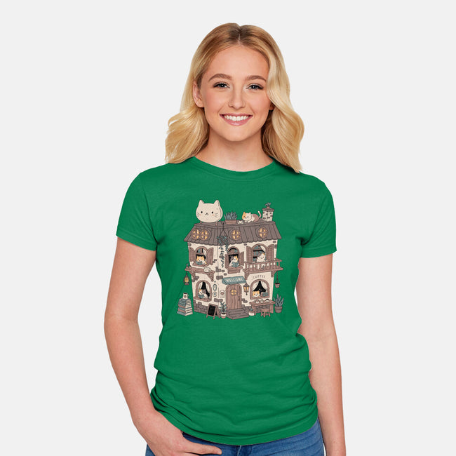 Cat Reading Club-Womens-Fitted-Tee-GODZILLARGE