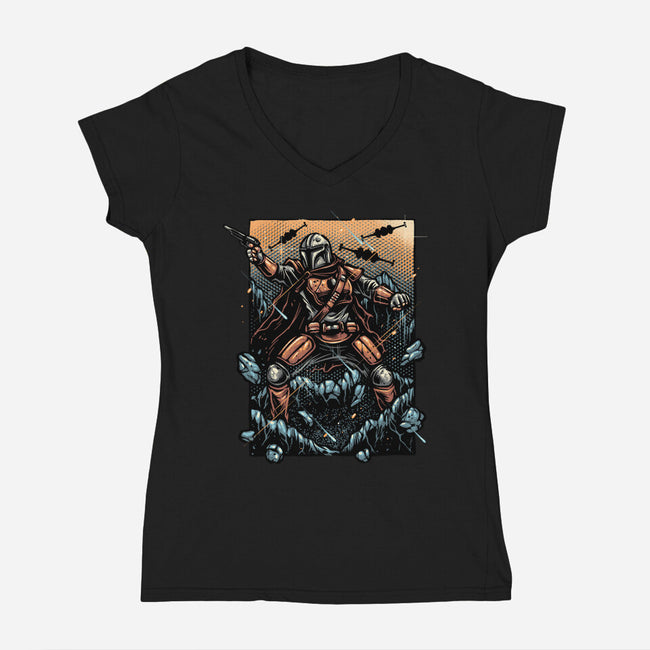 Attack Of The Bounty Hunter-Womens-V-Neck-Tee-glitchygorilla