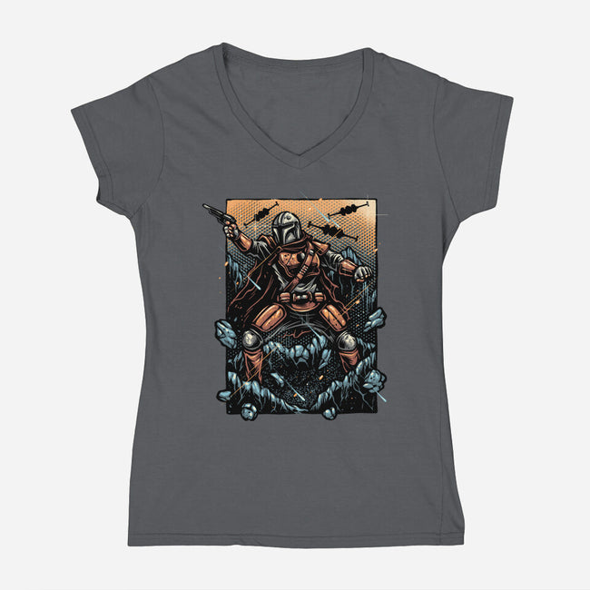 Attack Of The Bounty Hunter-Womens-V-Neck-Tee-glitchygorilla