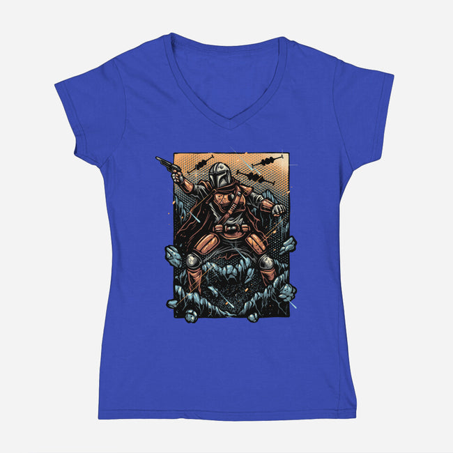 Attack Of The Bounty Hunter-Womens-V-Neck-Tee-glitchygorilla