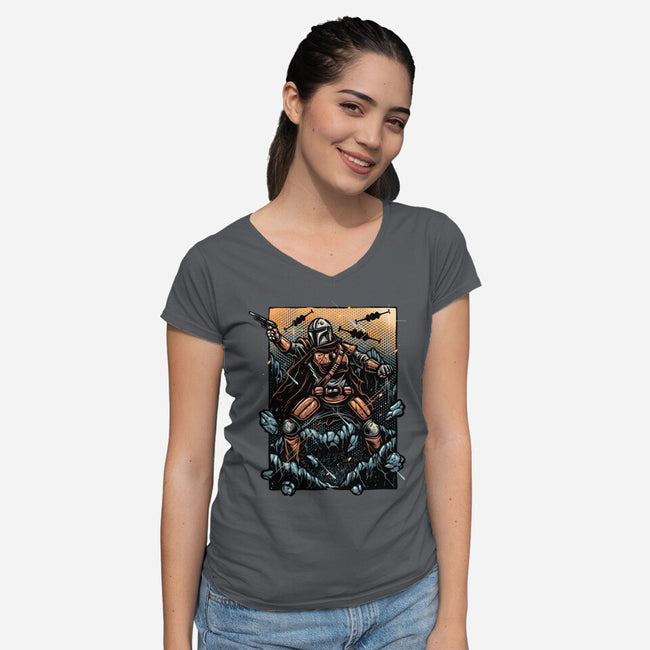 Attack Of The Bounty Hunter-Womens-V-Neck-Tee-glitchygorilla