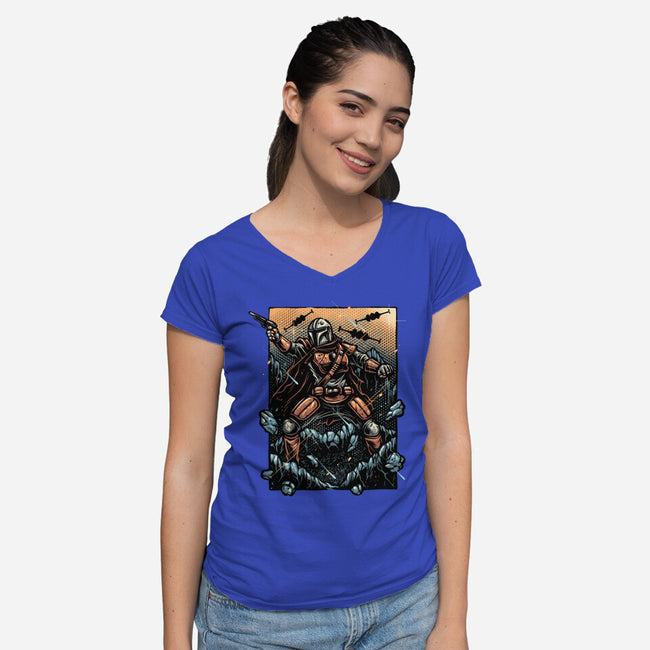 Attack Of The Bounty Hunter-Womens-V-Neck-Tee-glitchygorilla