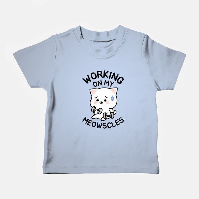 Working On My Meowscles-Baby-Basic-Tee-brunopires