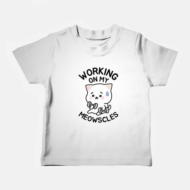 Working On My Meowscles-Baby-Basic-Tee-brunopires