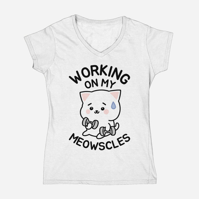 Working On My Meowscles-Womens-V-Neck-Tee-brunopires