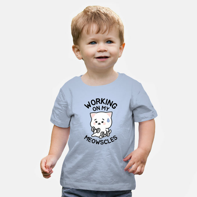 Working On My Meowscles-Baby-Basic-Tee-brunopires