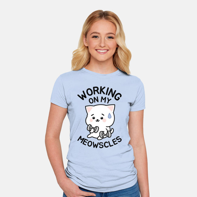 Working On My Meowscles-Womens-Fitted-Tee-brunopires