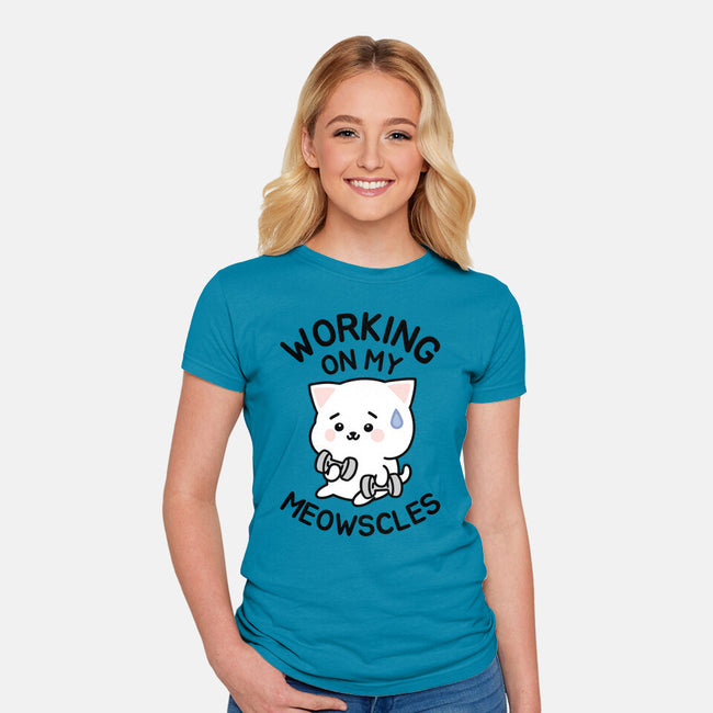 Working On My Meowscles-Womens-Fitted-Tee-brunopires