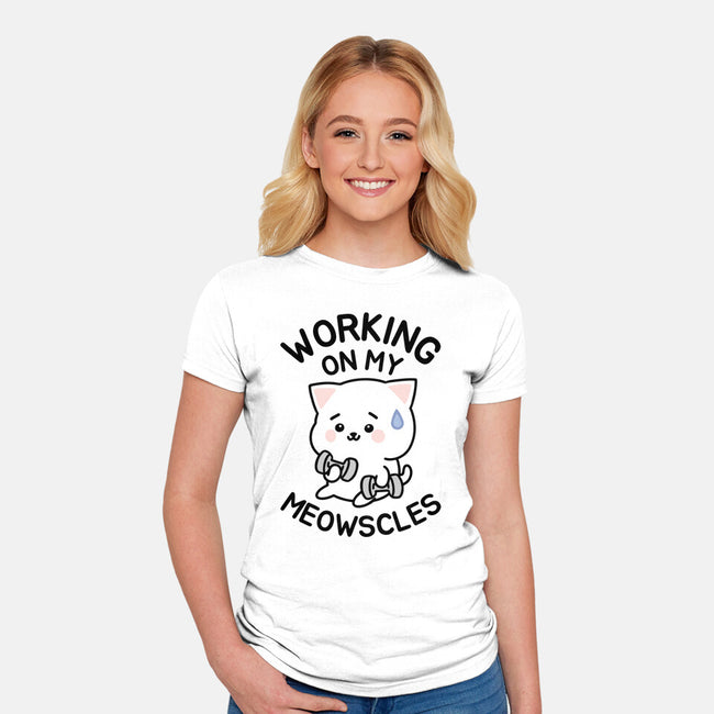 Working On My Meowscles-Womens-Fitted-Tee-brunopires