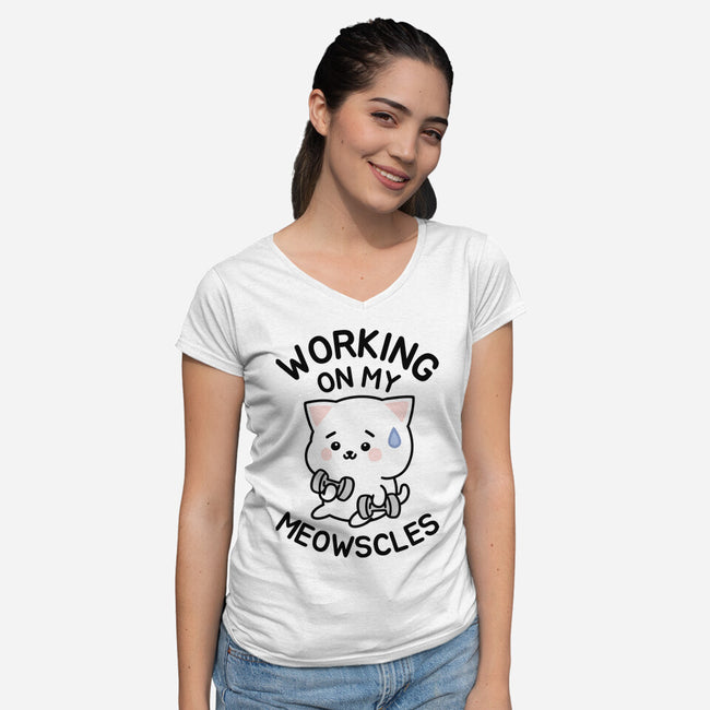 Working On My Meowscles-Womens-V-Neck-Tee-brunopires