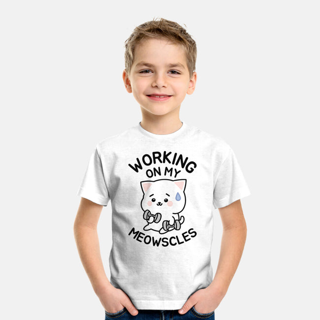 Working On My Meowscles-Youth-Basic-Tee-brunopires