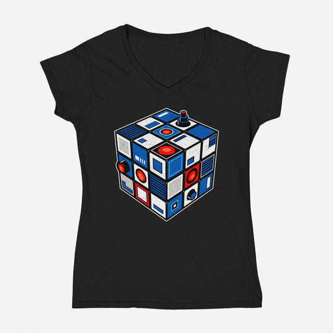 Droid Cube-Womens-V-Neck-Tee-erion_designs