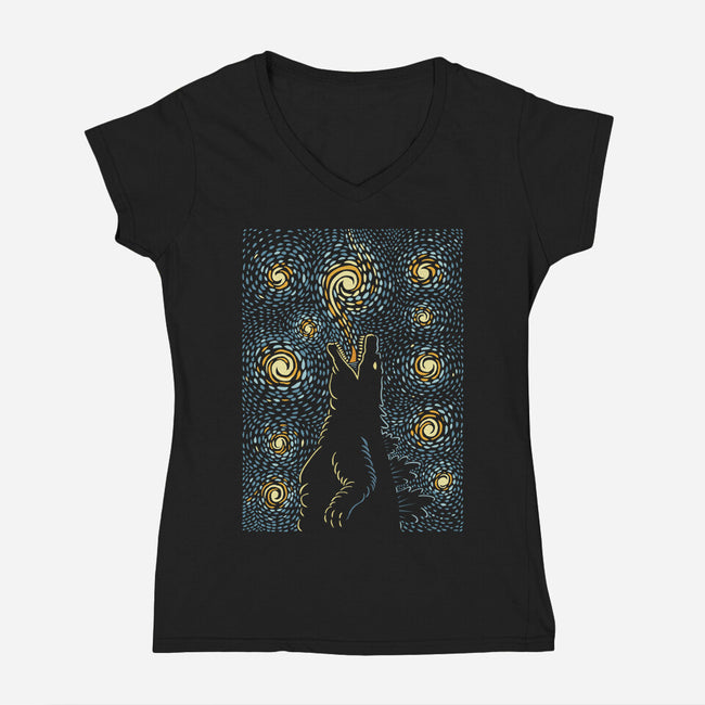 Starry Kaiju Night-Womens-V-Neck-Tee-erion_designs