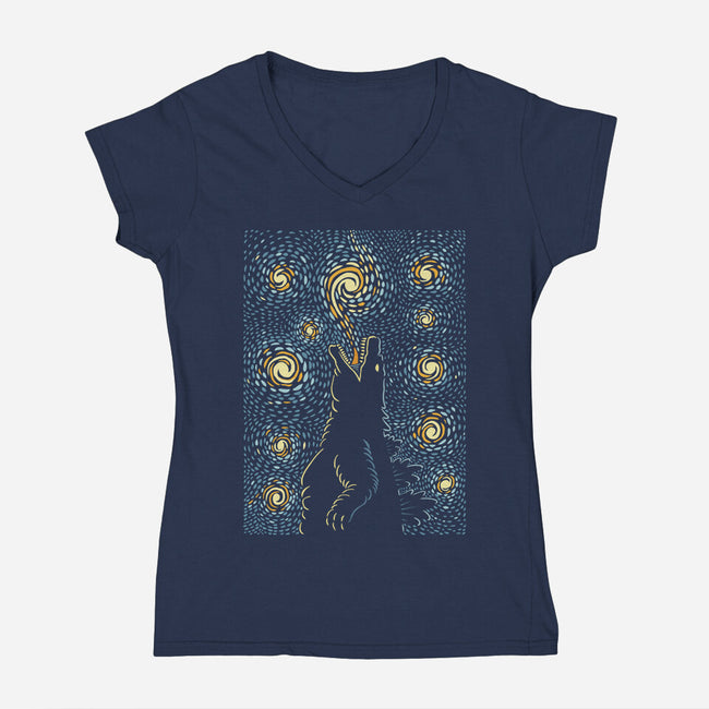 Starry Kaiju Night-Womens-V-Neck-Tee-erion_designs