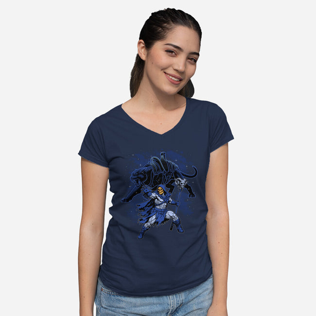 Doom And Panther Shadow-Womens-V-Neck-Tee-Astrobot Invention