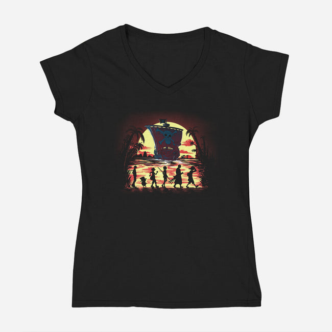 The Fellowship Of The Pirates-Womens-V-Neck-Tee-zascanauta