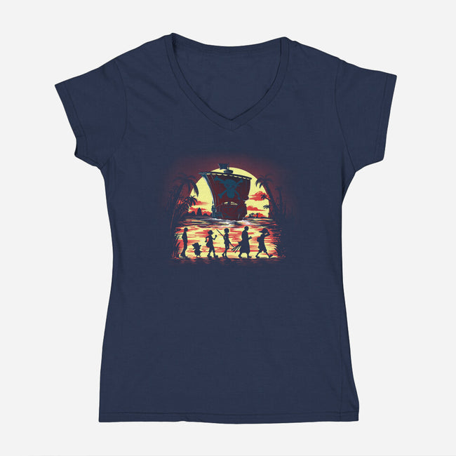 The Fellowship Of The Pirates-Womens-V-Neck-Tee-zascanauta