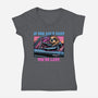 Fast Or Last-Womens-V-Neck-Tee-glitchygorilla