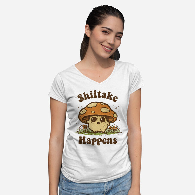 Shiitake Happens-Womens-V-Neck-Tee-kg07