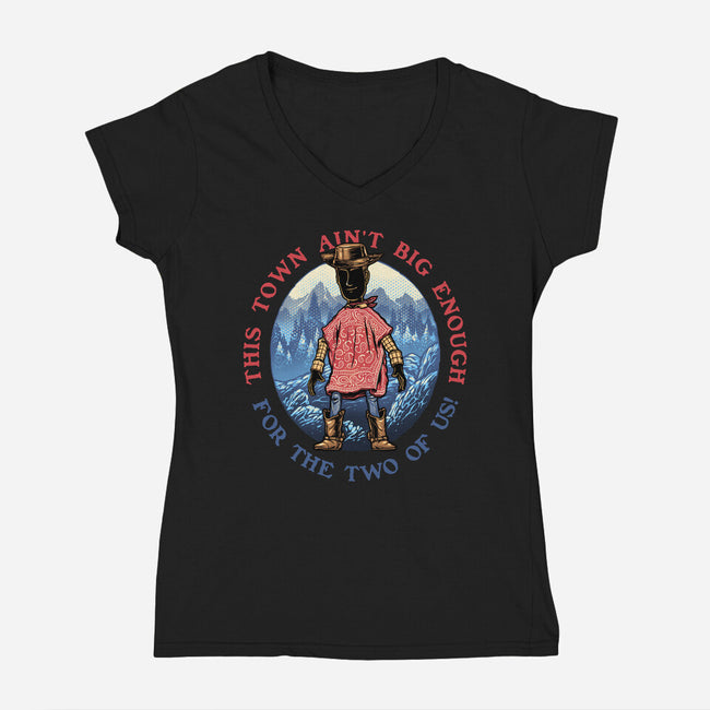 Duel In The Town-Womens-V-Neck-Tee-glitchygorilla