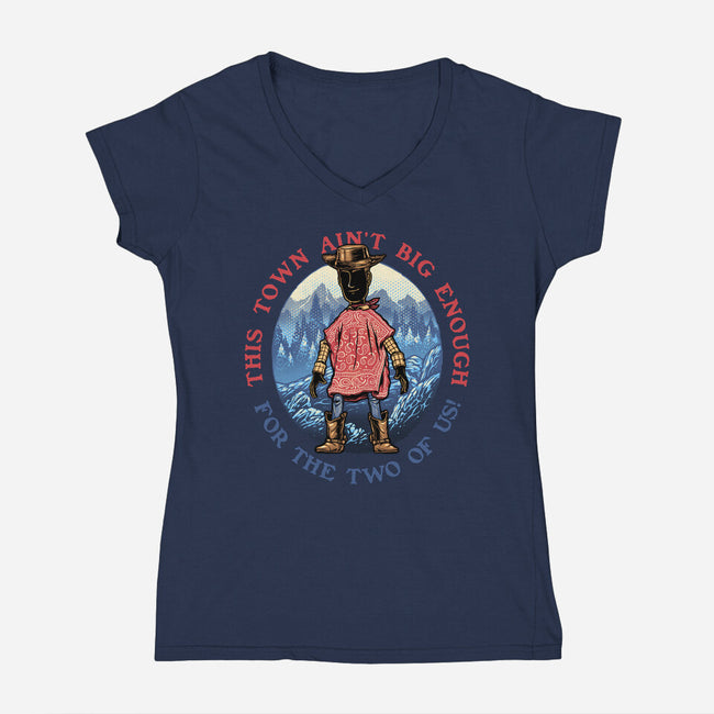 Duel In The Town-Womens-V-Neck-Tee-glitchygorilla