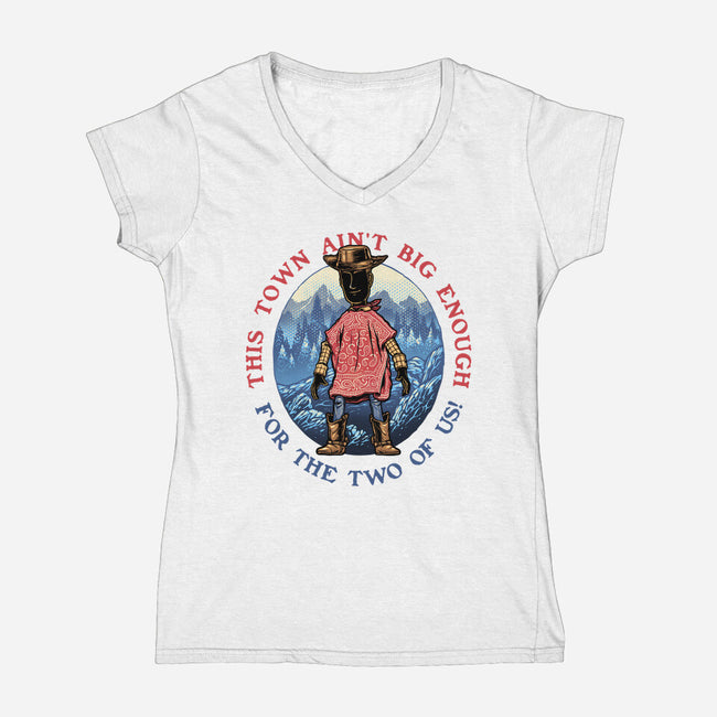 Duel In The Town-Womens-V-Neck-Tee-glitchygorilla