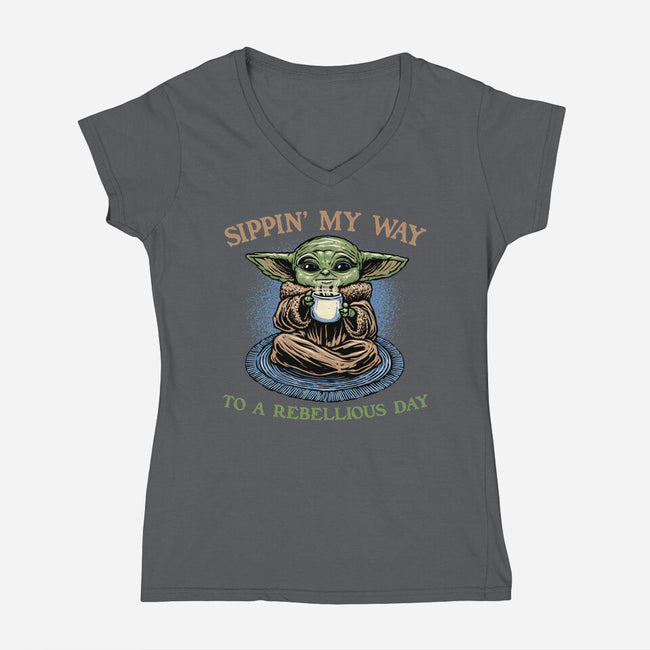 Rebellious Sip-Womens-V-Neck-Tee-glitchygorilla