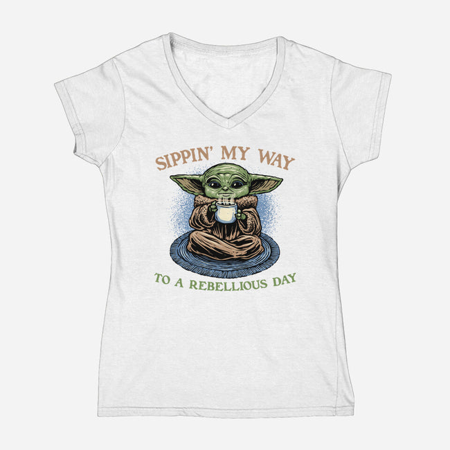 Rebellious Sip-Womens-V-Neck-Tee-glitchygorilla