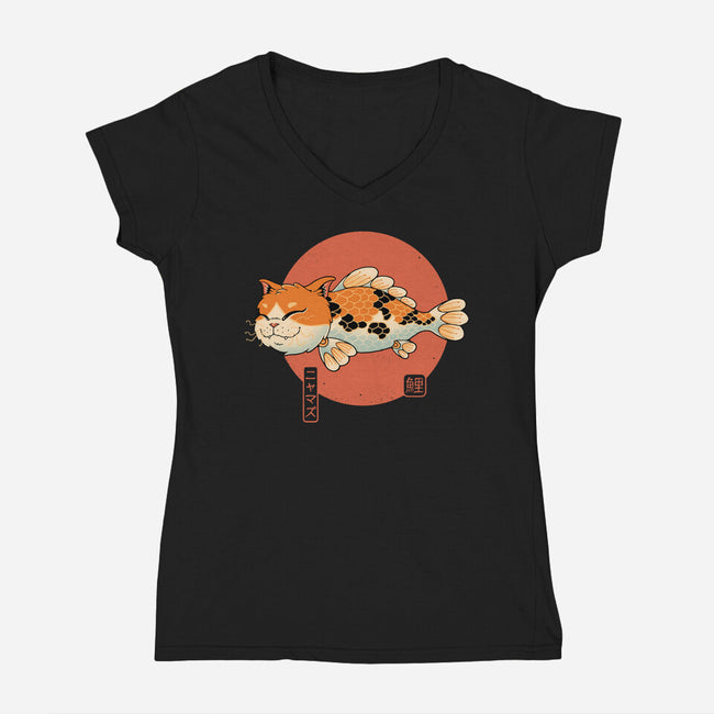 Cat Fish Koi-Womens-V-Neck-Tee-vp021