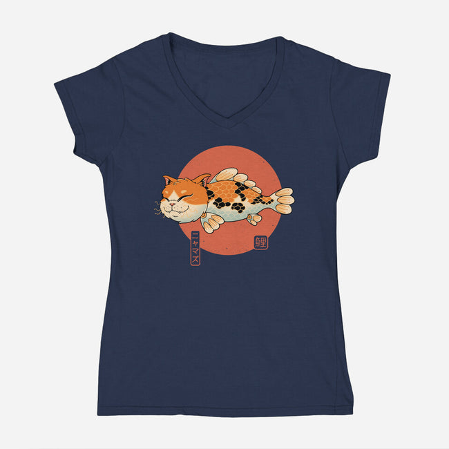 Cat Fish Koi-Womens-V-Neck-Tee-vp021