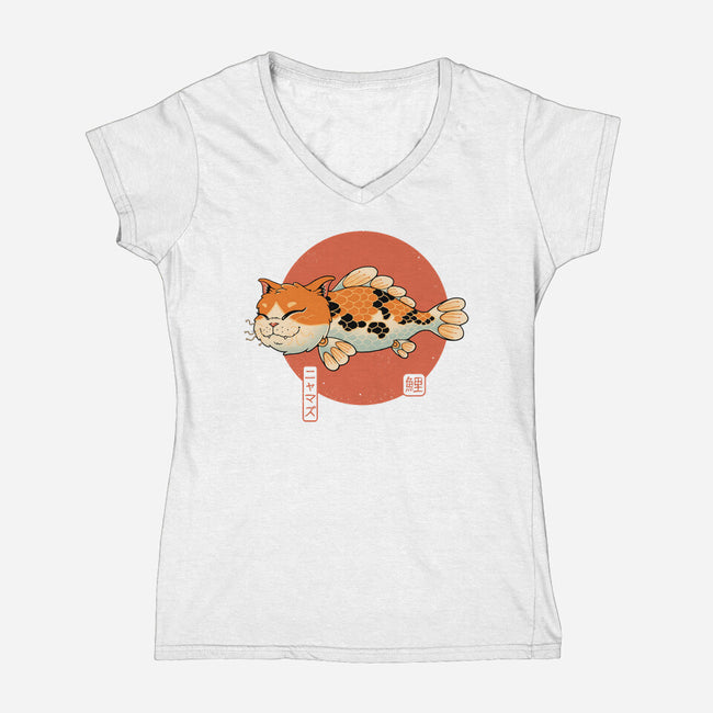 Cat Fish Koi-Womens-V-Neck-Tee-vp021