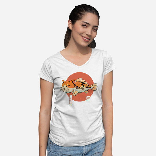 Cat Fish Koi-Womens-V-Neck-Tee-vp021