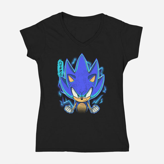 The Speedy Hedgehog-Womens-V-Neck-Tee-grevalra