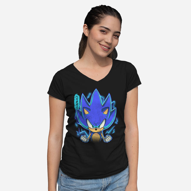 The Speedy Hedgehog-Womens-V-Neck-Tee-grevalra