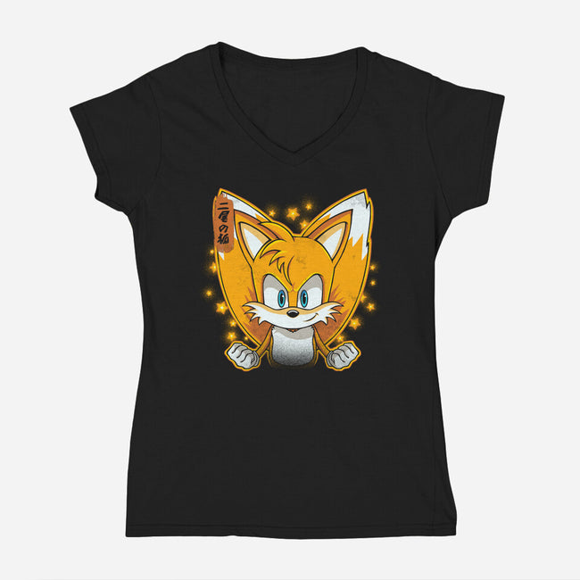 The Two-Tailed Fox-Womens-V-Neck-Tee-grevalra
