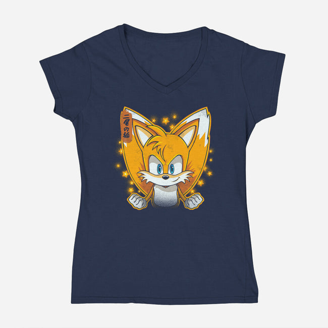 The Two-Tailed Fox-Womens-V-Neck-Tee-grevalra