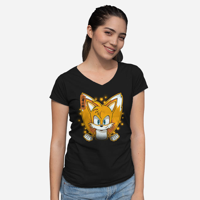 The Two-Tailed Fox-Womens-V-Neck-Tee-grevalra
