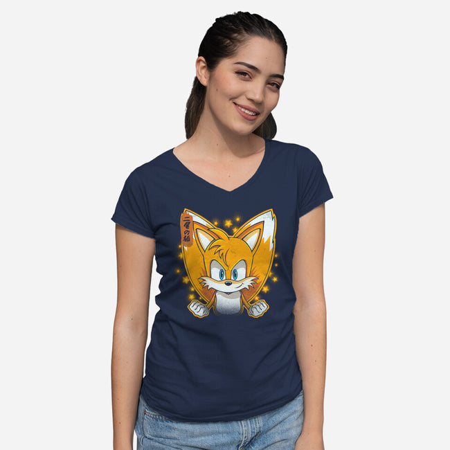 The Two-Tailed Fox-Womens-V-Neck-Tee-grevalra
